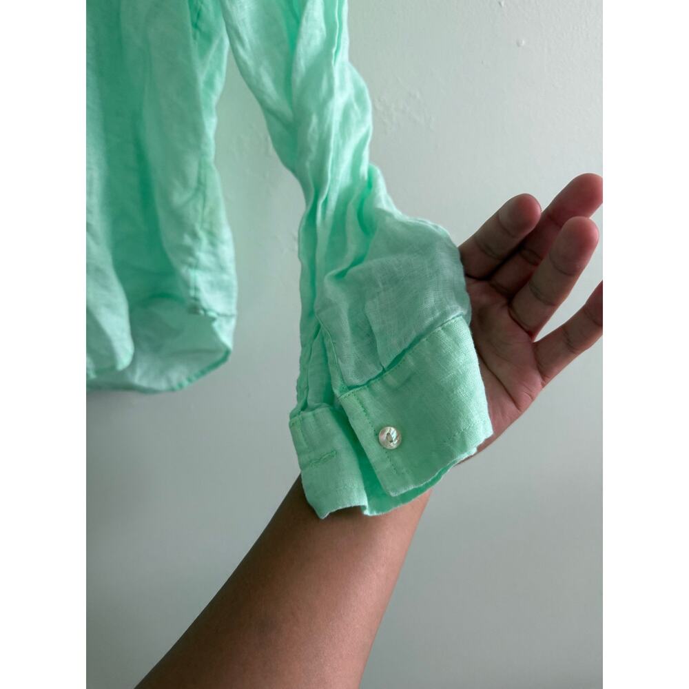 Lilly Pulitzer | 100% Linen Preppy Summer Light Green Relaxed Button Down Shirt - Picture 5 of 9